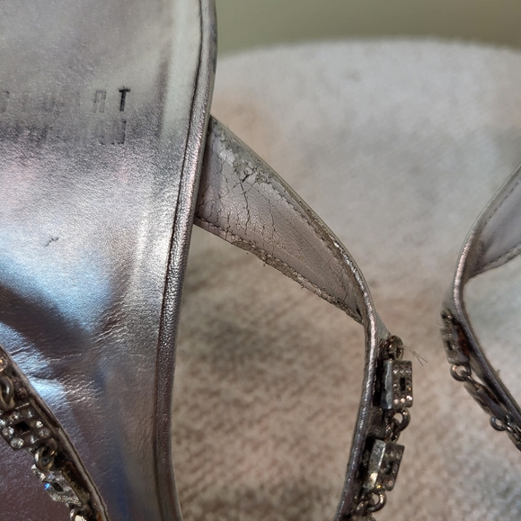 Stuart Weitzman Elegant Silver Rinestone Strappy Women's Heels - Picture 12 of 14